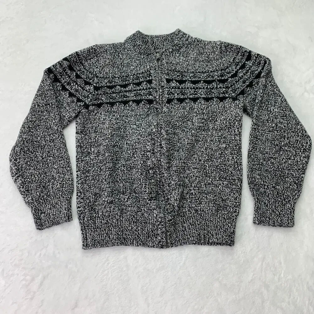 Osh Kosh B'Gosh Boys Sz 10 Black Gray Long Sleeve Full Zip Grandpa Sweater